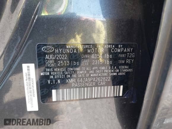 2023 Hyundai Sonata SEL with VIN KMHL64JA9PA262822, listed as a IAAI auction lot 42784976 with 37,624 mi miles and . Bid and sale history available at DreamBid. Image 9.