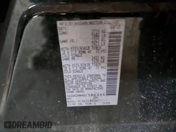 2019 Nissan Pathfinder Platinum с VIN 5N1DR2MM4KC586344, выставлен на аукционе Copart как лот 54800025 с пробегом 138 879 миль миль и Чистый • Clean title. История ставок и продаж доступна на DreamBid. Изображение 12.