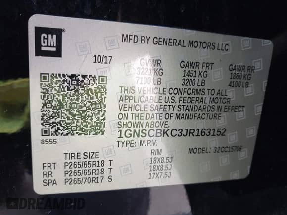2018 Chevrolet Tahoe LT с VIN 1GNSCBKC3JR163152, выставлен на аукционе IAAI как лот 43130427 с пробегом 122 947 миль миль и . История ставок и продаж доступна на DreamBid. Изображение 9.