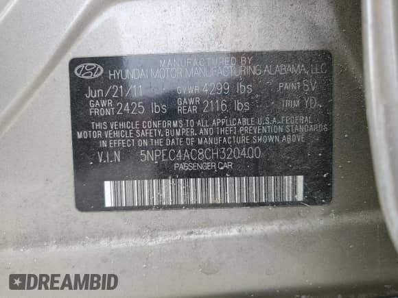 2012 Hyundai Sonata SE z VIN 5NPEC4AC8CH320400, wystawiony jako Copart lot #81607755 z przebiegiem 121 655 mil mil oraz Szkoda całkowita • Salvage title. Historia ofert i sprzedaży dostępna na DreamBid. Obrazek 13.