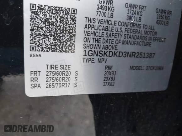 2022 Chevrolet Suburban Z71 с VIN 1GNSKDKD3NR251387, выставлен на аукционе IAAI как лот 41566234 с пробегом 154 014 миль миль и . История ставок и продаж доступна на DreamBid. Изображение 9.