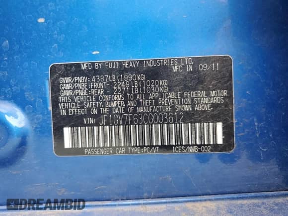 2012 Subaru WRX WRX Premium with VIN JF1GV7F63CG003612, listed as a Copart auction lot 86295915 with 136,863 mi miles and Clean title. Bid and sale history available at DreamBid. Image 12.