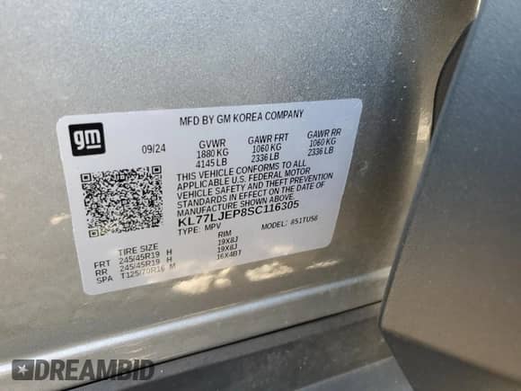 2025 Chevrolet Trax 2RS with VIN KL77LJEP8SC116305, listed as a Copart auction lot 65892785 with Not provided miles and Salvage title. Bid and sale history available at DreamBid. Image 14.