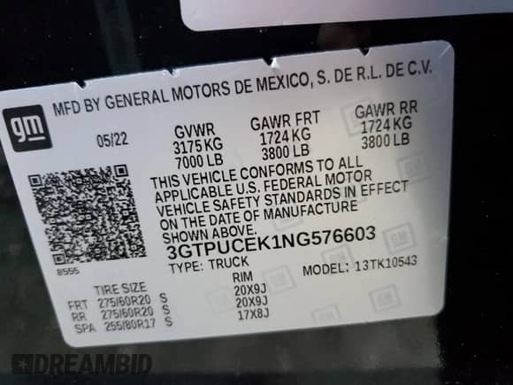 2022 GMC Sierra 1500 Elevation with VIN 3GTPUCEK1NG576603, listed as a Copart auction lot 83110424 with 36,398 mi miles and Salvage title. Bid and sale history available at DreamBid. Image 12.