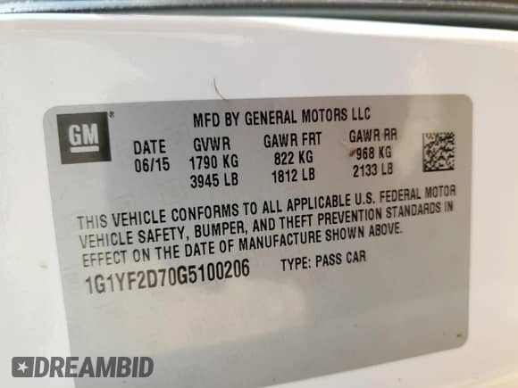 2016 Chevrolet Corvette 3LT with VIN 1G1YF2D70G5100206, listed as a Copart auction lot 52428455 with 42,870 mi miles and Salvage title. Bid and sale history available at DreamBid. Image 14.