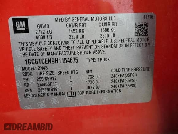 2017 Chevrolet Colorado 4WD LT с VIN 1GCGTCEN9H1154675, выставлен на аукционе Copart как лот 69689955 с пробегом 104 711 миль миль и Списание • Salvage title. История ставок и продаж доступна на DreamBid. Изображение 12.