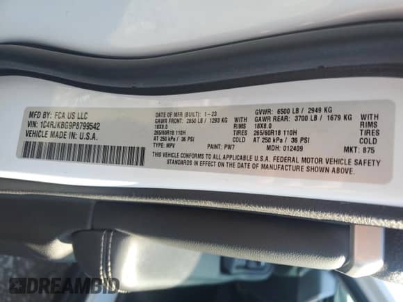2023 Jeep Grand Cherokee Limited with VIN 1C4RJKBG9P8799542, listed as a Copart auction lot 52417585 with 47,805 mi miles and Salvage title. Bid and sale history available at DreamBid. Image 12.
