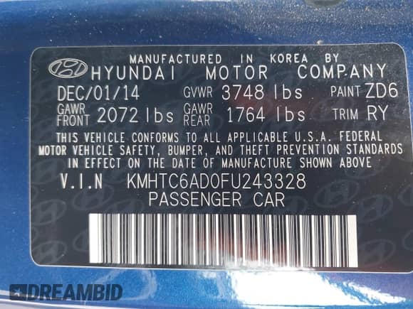 2015 Hyundai Veloster z VIN KMHTC6AD0FU243328, wystawiony jako IAAI lot #42439313 z przebiegiem 96 997 mil mil oraz . Historia ofert i sprzedaży dostępna na DreamBid. Obrazek 9.