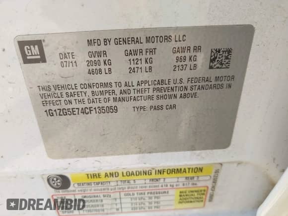 2012 Chevrolet Malibu LTZ z VIN 1G1ZG5E74CF135059, wystawiony jako IAAI lot #42883533 z przebiegiem 198 051 mil mil oraz . Historia ofert i sprzedaży dostępna na DreamBid. Obrazek 9.