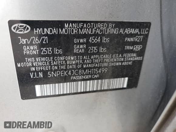 2021 Hyundai Sonata N Line with VIN 5NPEK4JC8MH115499, listed as a Copart auction lot 64394545 with 37,498 mi miles and Salvage title. Bid and sale history available at DreamBid. Image 12.