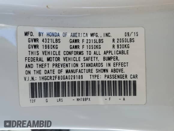 2016 Honda Accord EX-L with VIN 1HGCR2F80GA029189, listed as a Copart auction lot 60478185 with 126,522 mi miles and Salvage title. Bid and sale history available at DreamBid. Image 12.
