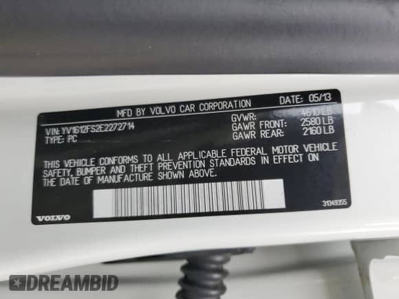 2014 Volvo S60 T5 с VIN YV1612FS2E2272714, выставлен на аукционе Copart как лот 68278845 с пробегом 90 731 миль миль и Списание • Salvage title. История ставок и продаж доступна на DreamBid. Изображение 12.