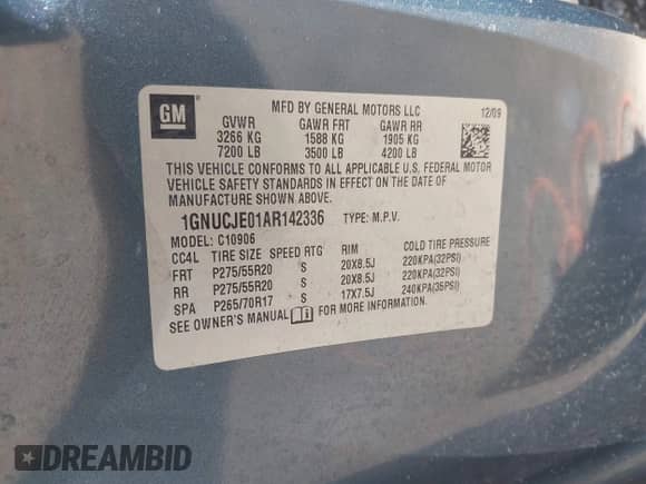 2010 Chevrolet Suburban LT z VIN 1GNUCJE01AR142336, wystawiony jako IAAI lot #42569262 z przebiegiem 298 479 mil mil oraz . Historia ofert i sprzedaży dostępna na DreamBid. Obrazek 9.