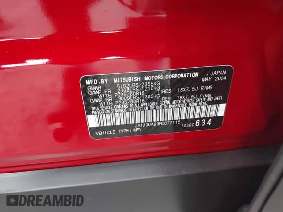 2024 Mitsubishi Outlander ES with VIN JA4J3UA89RZ072115, listed as a IAAI auction lot 41309564 with 2,178 mi miles and . Bid and sale history available at DreamBid. Image 9.