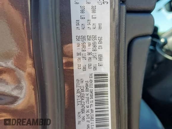 2018 Jeep Grand Cherokee Limited z VIN 1C4RJEBG4JC247064, wystawiony jako Copart lot #80220125 z przebiegiem 120 478 mil mil oraz Szkoda całkowita • Salvage title. Historia ofert i sprzedaży dostępna na DreamBid. Obrazek 13.