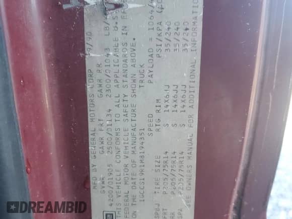 1991 Chevrolet S-10 с VIN 1GCCS19R1M8194351, выставлен на аукционе Copart как лот 82874564 с пробегом 171 584 миль миль и Списание • Salvage title. История ставок и продаж доступна на DreamBid. Изображение 12.