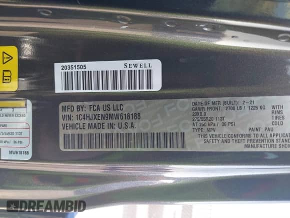 2021 Jeep Wrangler Unlimited Sahara Altitude z VIN 1C4HJXEN9MW618188, wystawiony jako IAAI lot #41674142 z przebiegiem 66 302 mil mil oraz . Historia ofert i sprzedaży dostępna na DreamBid. Obrazek 9.