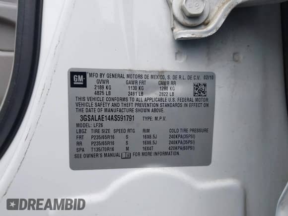 2010 Saturn VUE XE 1SB с VIN 3GSALAE14AS591791, выставлен на аукционе IAAI как лот 43186543 с пробегом 79 188 миль миль и . История ставок и продаж доступна на DreamBid. Изображение 9.