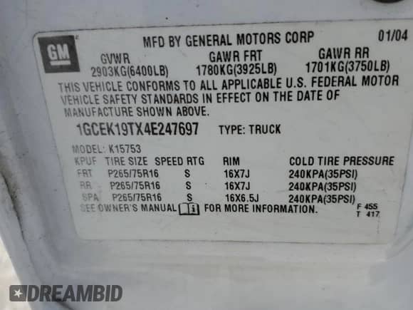 2004 Chevrolet Silverado 1500 LT с VIN 1GCEK19TX4E247697, выставлен на аукционе Copart как лот 70752605 с пробегом 156 488 миль миль и Списание • Salvage title. История ставок и продаж доступна на DreamBid. Изображение 12.