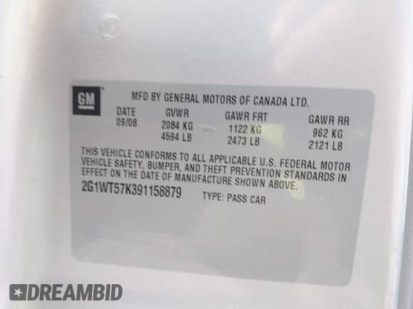 2009 Chevrolet Impala LT with VIN 2G1WT57K391158879, listed as a IAAI auction lot 43299938 with Not provided miles and . Bid and sale history available at DreamBid. Image 9.