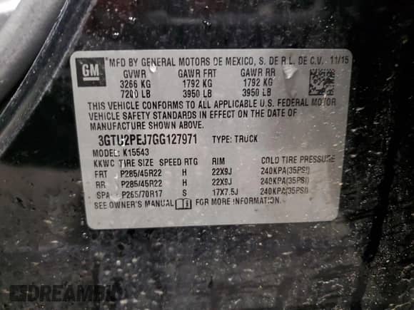 2016 GMC Sierra 1500 Denali z VIN 3GTU2PEJ7GG127971, wystawiony jako Copart lot #49950805 z przebiegiem 177 976 mil mil oraz Szkoda całkowita • Salvage title. Historia ofert i sprzedaży dostępna na DreamBid. Obrazek 14.