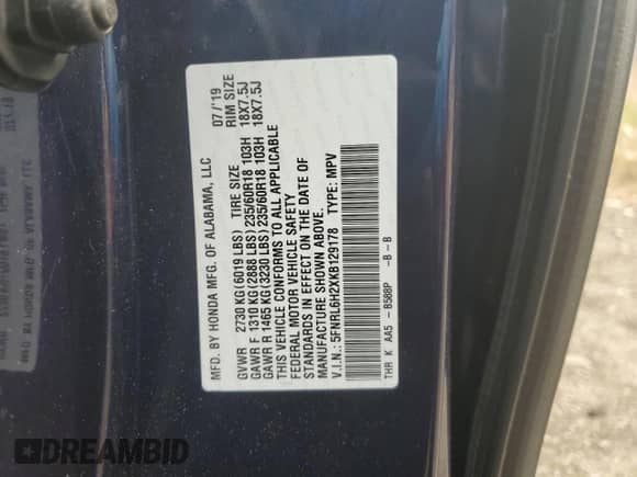 2019 Honda Odyssey LX с VIN 5FNRL6H2XKB129178, выставлен на аукционе Copart как лот 54239535 с пробегом 95 125 миль миль и Списание • Salvage title. История ставок и продаж доступна на DreamBid. Изображение 13.