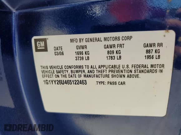 2006 Chevrolet Corvette с VIN 1G1YY26U465122463, выставлен на аукционе Copart как лот 60156064 с пробегом 31 298 миль миль и Списание • Salvage title. История ставок и продаж доступна на DreamBid. Изображение 12.