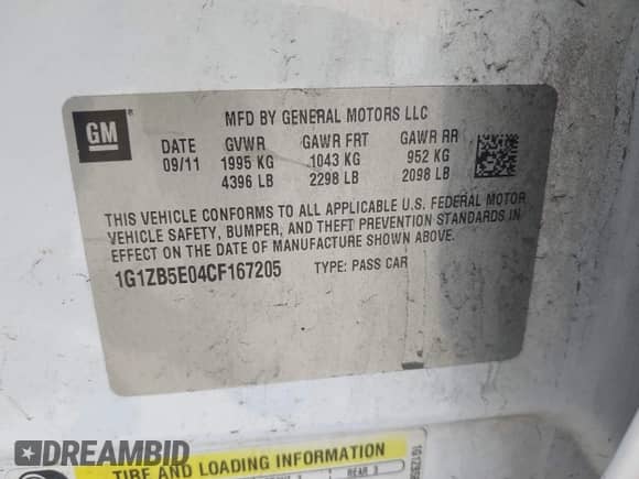 2012 Chevrolet Malibu 1LS z VIN 1G1ZB5E04CF167205, wystawiony jako IAAI lot #43180002 z przebiegiem 165 160 mil mil oraz . Historia ofert i sprzedaży dostępna na DreamBid. Obrazek 9.