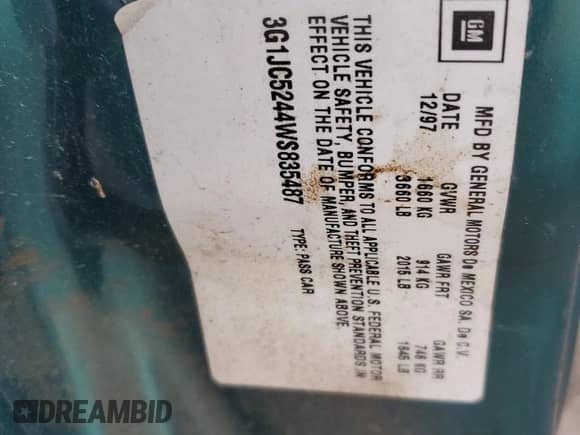 1998 Chevrolet Cavalier с VIN 3G1JC5244WS835487, выставлен на аукционе Copart как лот 82807634 с пробегом 136 885 миль миль и Списание • Salvage title. История ставок и продаж доступна на DreamBid. Изображение 12.