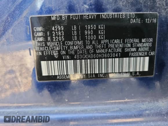 2017 Subaru Impreza Premium с VIN 4S3GKAB60H3603041, выставлен на аукционе Copart как лот 81158845 с пробегом 93 755 миль миль и Списание • Salvage title. История ставок и продаж доступна на DreamBid. Изображение 12.