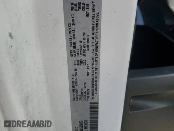 2021 Ram ProMaster Cargo z VIN 3C6LRVBG3ME530073, wystawiony jako Copart lot #88838865 z przebiegiem 96 405 mil mil oraz Szkoda całkowita • Salvage title. Historia ofert i sprzedaży dostępna na DreamBid. Obrazek 13.