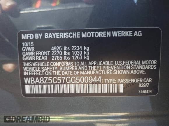 2016 BMW 3 Series 328i Gran Turismo xDrive z VIN WBA8Z5C57GG500944, wystawiony jako IAAI lot #43432977 z przebiegiem 100 910 mil mil oraz . Historia ofert i sprzedaży dostępna na DreamBid. Obrazek 9.