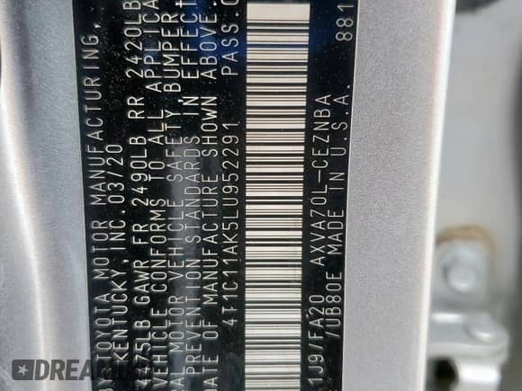 2020 Toyota Camry LE z VIN 4T1C11AK5LU952291, wystawiony jako Copart lot #69327975 z przebiegiem 175 688 mil mil oraz Czysty tytuł • Clean title. Historia ofert i sprzedaży dostępna na DreamBid. Obrazek 12.