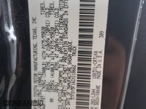 2012 Toyota Tundra Limited z VIN 5TFSY5F16CX118662, wystawiony jako Copart lot #73175064 z przebiegiem Nie podano mil oraz Szkoda całkowita • Salvage title. Historia ofert i sprzedaży dostępna na DreamBid. Obrazek 13.