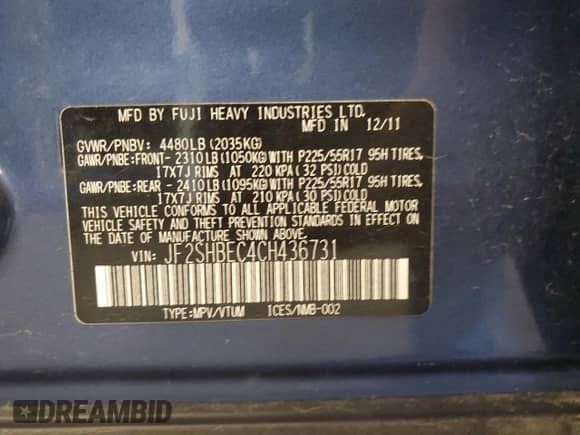 2012 Subaru Forester X Limited z VIN JF2SHBEC4CH436731, wystawiony jako Copart lot #70088495 z przebiegiem 78 416 mil mil oraz Szkoda całkowita • Salvage title. Historia ofert i sprzedaży dostępna na DreamBid. Obrazek 13.