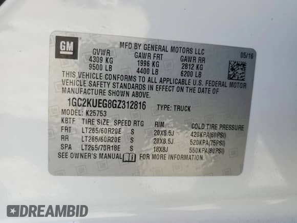 2016 Chevrolet Silverado 2500HD Work Truck с VIN 1GC2KUEG8GZ312816, выставлен на аукционе Copart как лот 83935705 с пробегом 113 504 миль миль и На запчасти • Non repairable. История ставок и продаж доступна на DreamBid. Изображение 12.