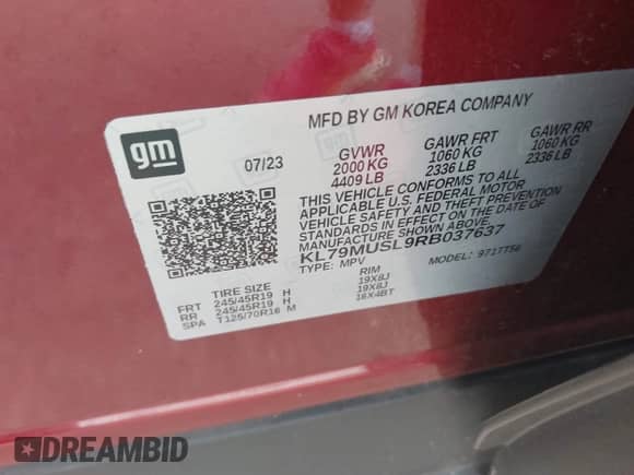 2024 Chevrolet TrailBlazer RS с VIN KL79MUSL9RB037637, выставлен на аукционе IAAI как лот 42897595 с пробегом 8 566 миль миль и . История ставок и продаж доступна на DreamBid. Изображение 9.