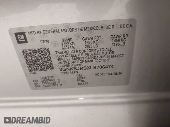 2020 Chevrolet Blazer LT z VIN 3GNKBJRSXLS706474, wystawiony jako IAAI lot #42872931 z przebiegiem 168 058 mil mil oraz . Historia ofert i sprzedaży dostępna na DreamBid. Obrazek 9.