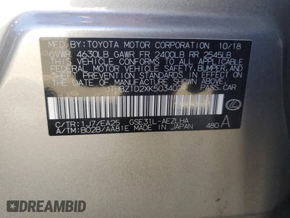 2019 Lexus IS 350 с VIN JTHBZ1D2XK5034029, выставлен на аукционе Copart как лот 83658204 с пробегом 83 636 миль миль и Списание • Salvage title. История ставок и продаж доступна на DreamBid. Изображение 12.