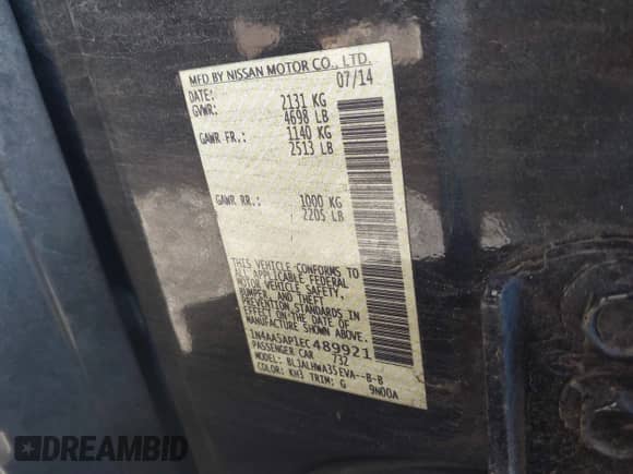 2014 Nissan Maxima SV z VIN 1N4AA5AP1EC489921, wystawiony jako IAAI lot #43061476 z przebiegiem 142 707 mil mil oraz . Historia ofert i sprzedaży dostępna na DreamBid. Obrazek 9.