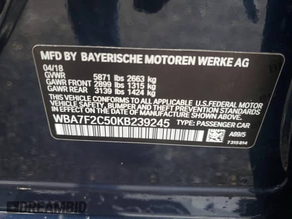 2019 BMW 7 Series 750i xDrive с VIN WBA7F2C50KB239245, выставлен на аукционе Copart как лот 69149555 с пробегом 39 006 миль миль и Списание • Salvage title. История ставок и продаж доступна на DreamBid. Изображение 12.