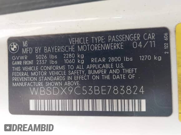 2011 BMW M3 z VIN WBSDX9C53BE783824, wystawiony jako IAAI lot #42284726 z przebiegiem 2 mil mil oraz . Historia ofert i sprzedaży dostępna na DreamBid. Obrazek 9.