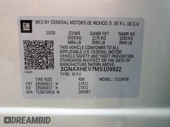 2021 Chevrolet Equinox LS z VIN 3GNAXHEV7MS109922, wystawiony jako Copart lot #83829105 z przebiegiem 46 315 mil mil oraz Szkoda całkowita • Salvage title. Historia ofert i sprzedaży dostępna na DreamBid. Obrazek 13.