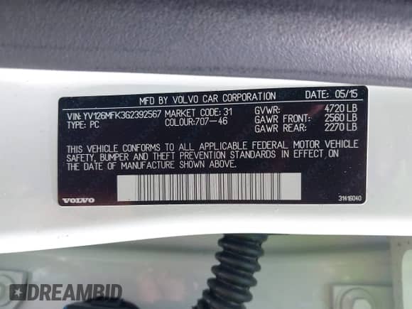 2016 Volvo S60 T5 Drive-E Premier z VIN YV126MFK3G2392567, wystawiony jako IAAI lot #42731679 z przebiegiem 91 321 mil mil oraz . Historia ofert i sprzedaży dostępna na DreamBid. Obrazek 9.