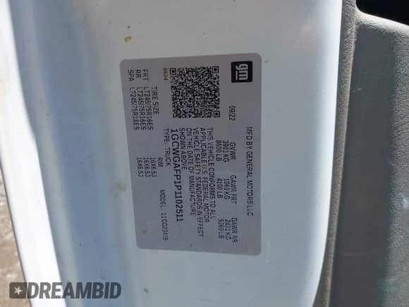 2023 Chevrolet Express Cargo с VIN 1GCWGAFP1P1102511, выставлен на аукционе IAAI как лот 42174059 с пробегом Не указан миль и . История ставок и продаж доступна на DreamBid. Изображение 9.