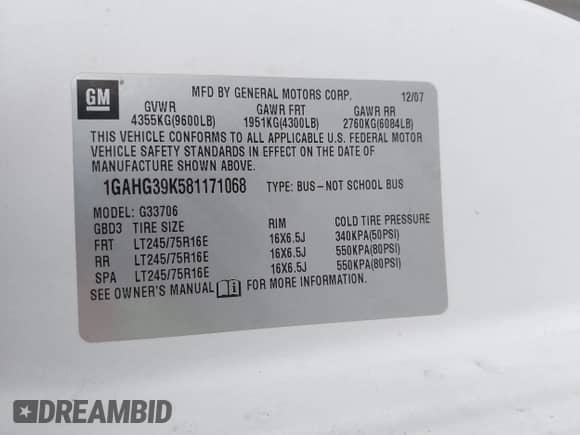 2008 Chevrolet Express Passenger с VIN 1GAHG39K581171068, выставлен на аукционе IAAI как лот 42530215 с пробегом 251 871 миль миль и . История ставок и продаж доступна на DreamBid. Изображение 9.