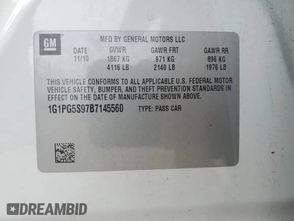 2011 Chevrolet Cruze 2LT с VIN 1G1PG5S97B7145560, выставлен на аукционе Copart как лот 80487305 с пробегом 143 138 миль миль и Списание • Salvage title. История ставок и продаж доступна на DreamBid. Изображение 12.