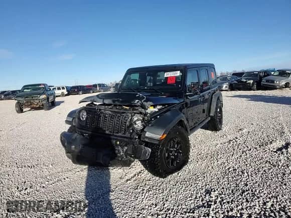 2024 Jeep Wrangler Willys с VIN 1C4PJXDN7RW107633, выставлен на аукционе Copart как лот 84723584 с пробегом 8 470 миль миль и Списание • Salvage title. История ставок и продаж доступна на DreamBid. Изображение 12.