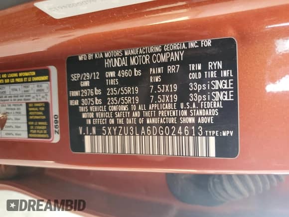 2013 Hyundai Santa Fe Sport с VIN 5XYZU3LA6DG024613, выставлен на аукционе Copart как лот 68464295 с пробегом 166 303 миль миль и Чистый • Clean title. История ставок и продаж доступна на DreamBid. Изображение 13.