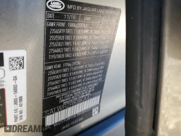 2019 Land Rover Range Rover Sport HSE с VIN SALWR2RK8KA421888, выставлен на аукционе Copart как лот 45496225 с пробегом 124 145 миль миль и Чистый • Clean title. История ставок и продаж доступна на DreamBid. Изображение 13.